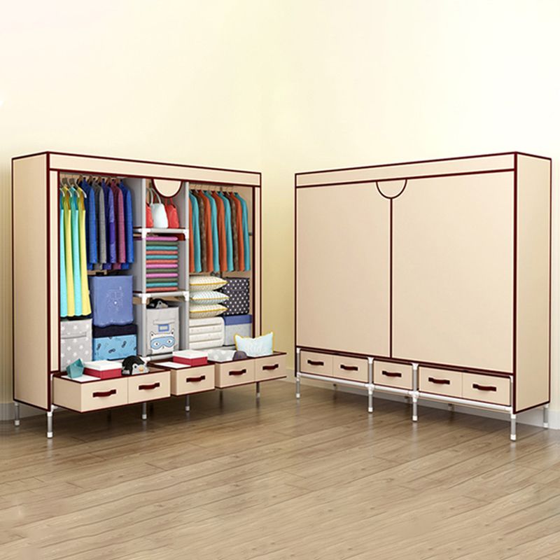 Modern Bedroom Wardrobe Armoire Steel Frame Wardrobe with Drawers