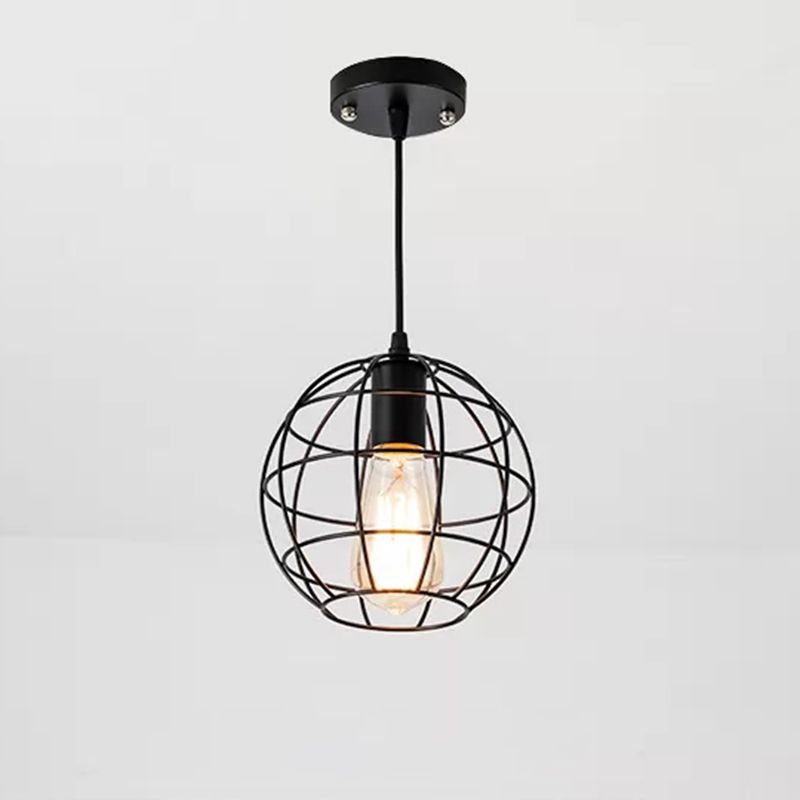 Zwart metalen 1 lichte hanglamp indsutriale retro sferische kooi hangende lamp voor restaurant