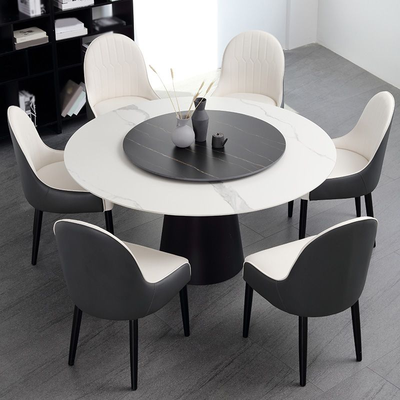 Modern Round Dinette Set 1/3/4/5/7 Pieces Sintered Stone Dining Table Set with Turntable
