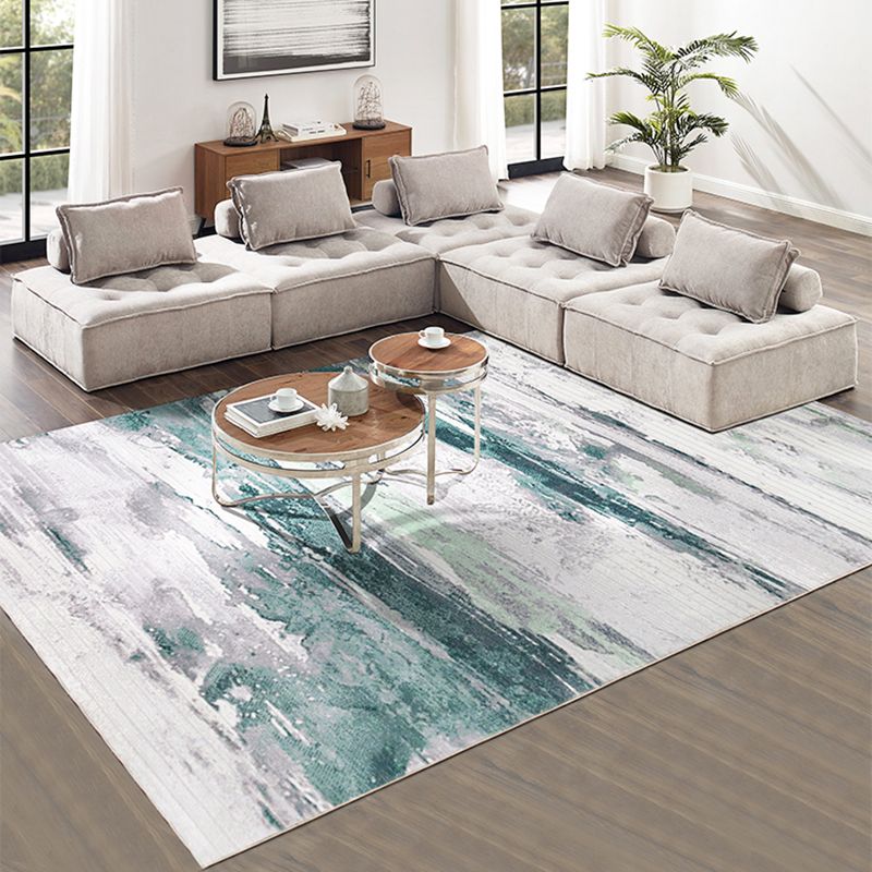 Green Modern Area Carpet Abstract Pattern Polyester Area Rug Stain Resistant Rug for Living Room