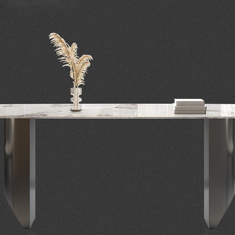 Sintered Stone Top Dining Table Modern Rectangle Stainless Steel Double Pedestal Table