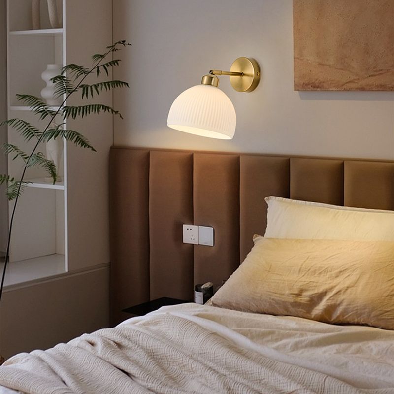 Nordic Style Wall Light Dome Shape Adjustable Wall Lamp with Glass Shade for Bedroom