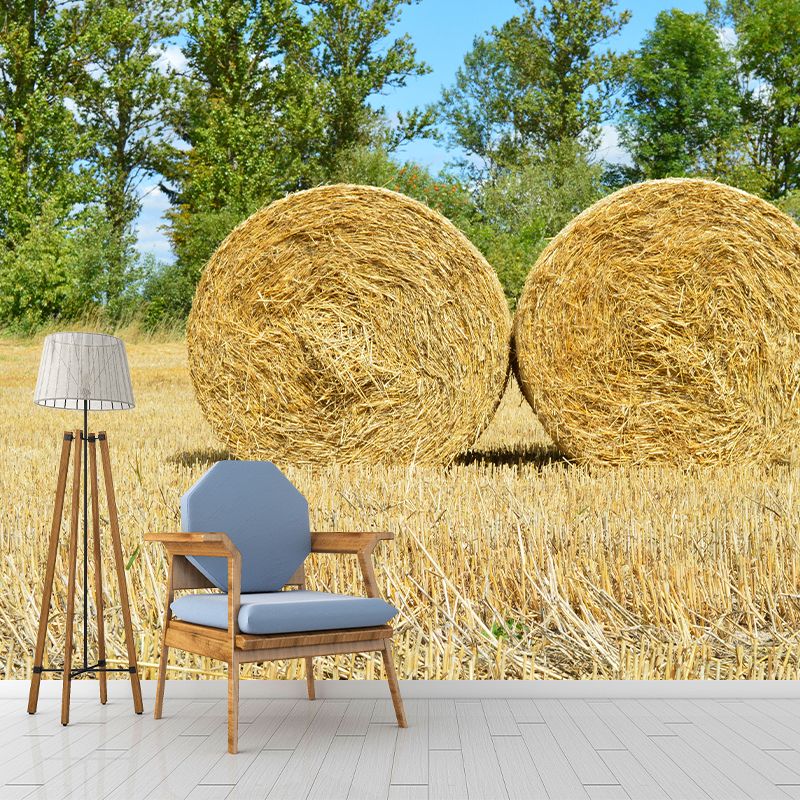 Dry Straw Bales Mural Wallpaper Modern Mildew Resistant for Fireplace Decor