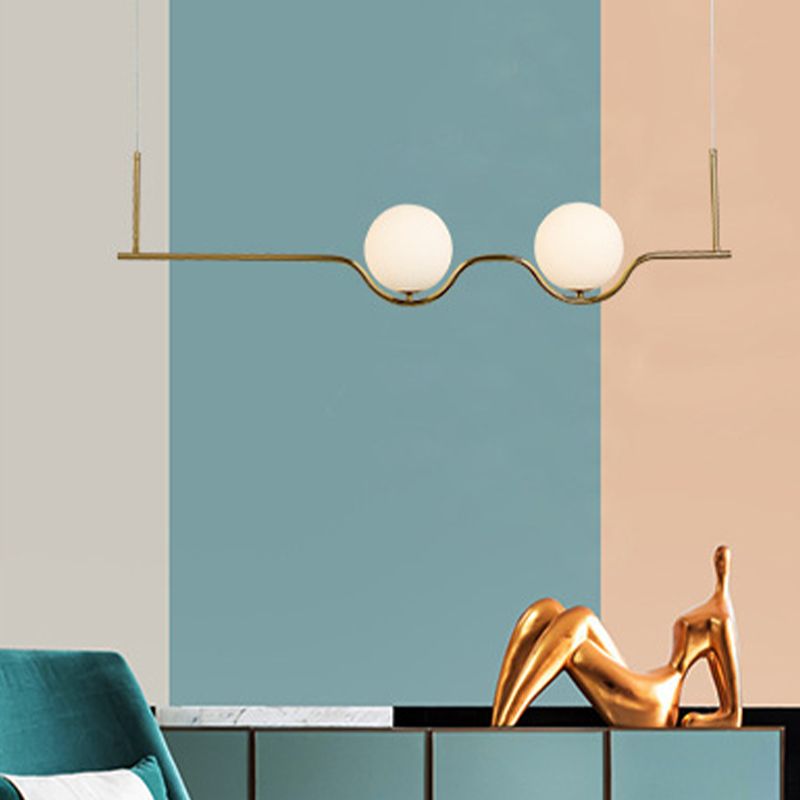 Cream Glass Globe Island Light Minimalist 2-Light Brass Finish Pendant