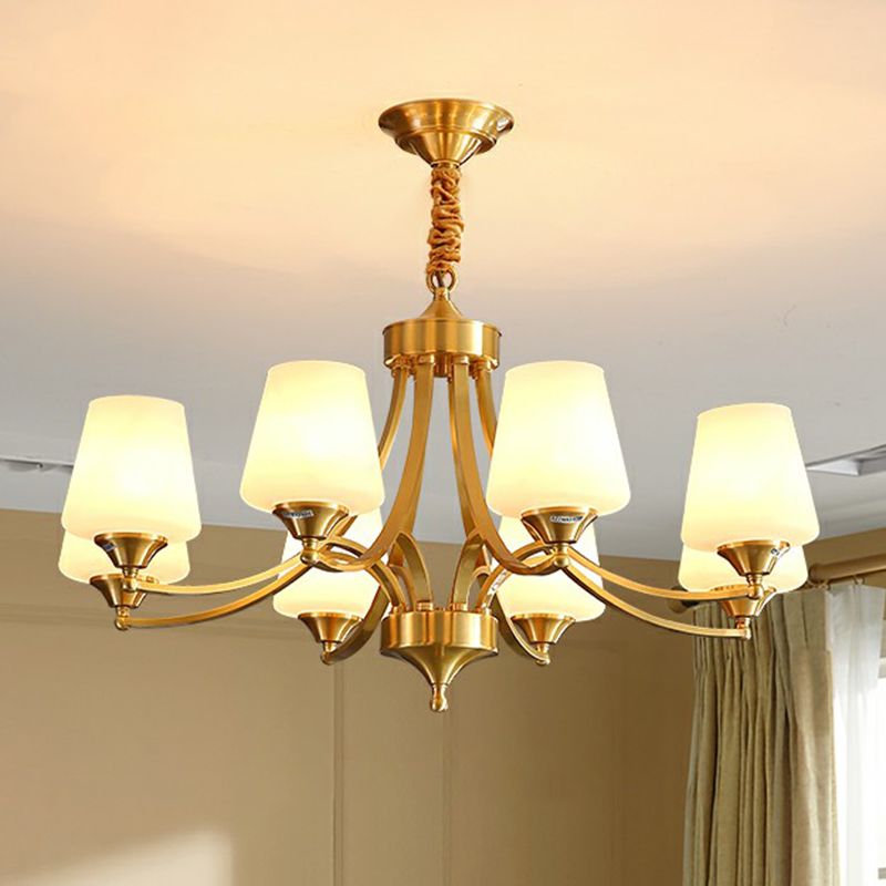 Conic Sitting Room Chandelier Light Fixture Antique Ivory Glass Hanging Pendant Light