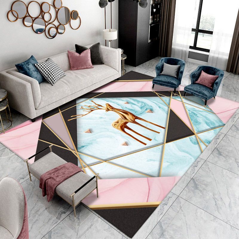 Green Animal Pattern Area Rug Modern Polyester Area Carpet Stain Resistant Rug for Home Decor