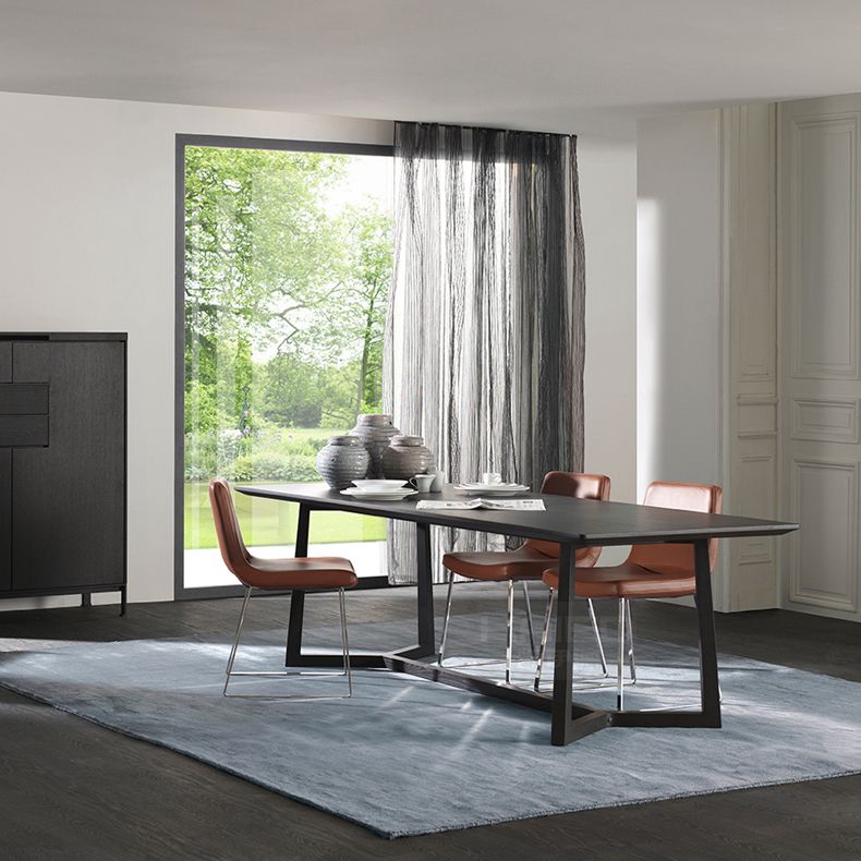Rectangle Black Industrial Dining Table Pine Solid Wood Table with Trestle Base