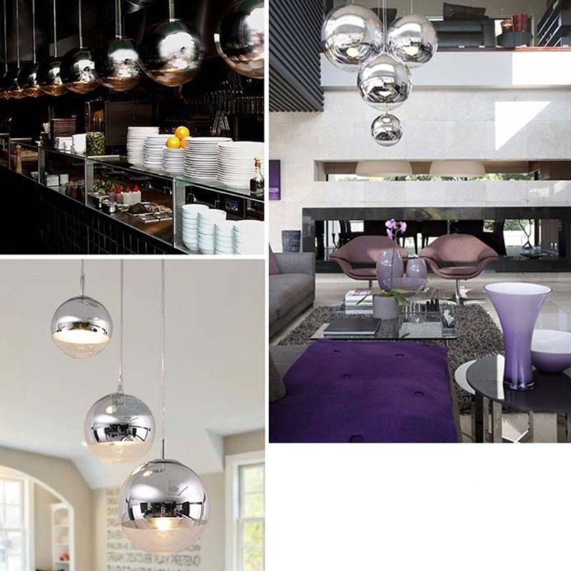 Moderner Glasglasanhänger Light Globe Platting Spiegelte hängende Licht in Silber für Nachtbalken