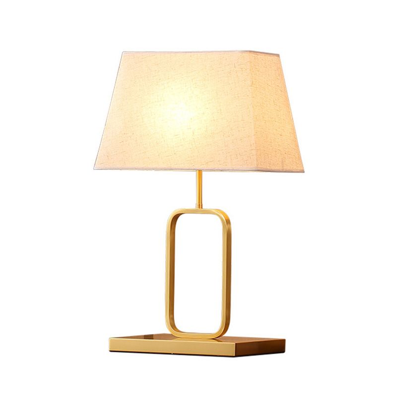 Contemporary Rounded Rectangle Table Light Metal 1-Light Bedside Nightstand Lamp with Fabric Shade in Gold