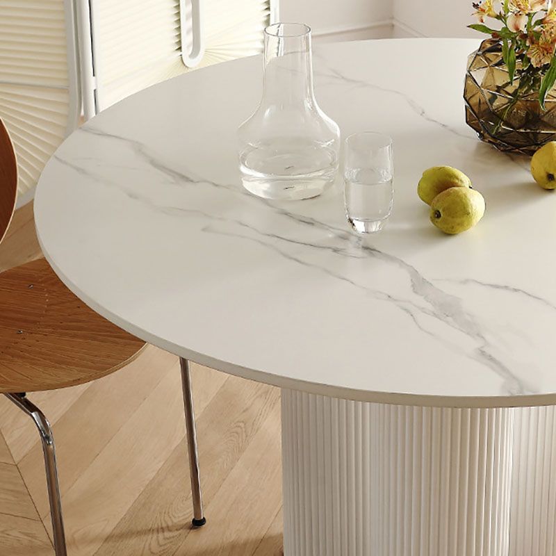 Contemporary Round Dinette Table Sintered Stone and Solid Wood Top Table