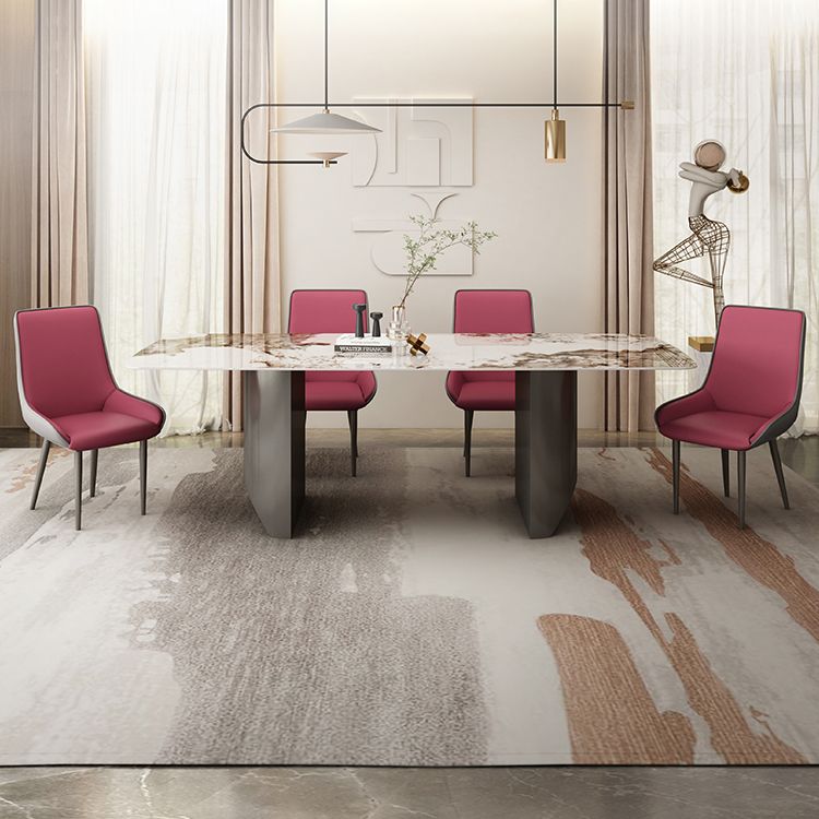 Rectangle Double Pedestal Table Modern Stone Top Black Base Dining Site Table