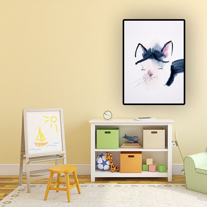 White Childrens Art Wall Decor Animal Painting Canvas Print for Dining Room, Texture