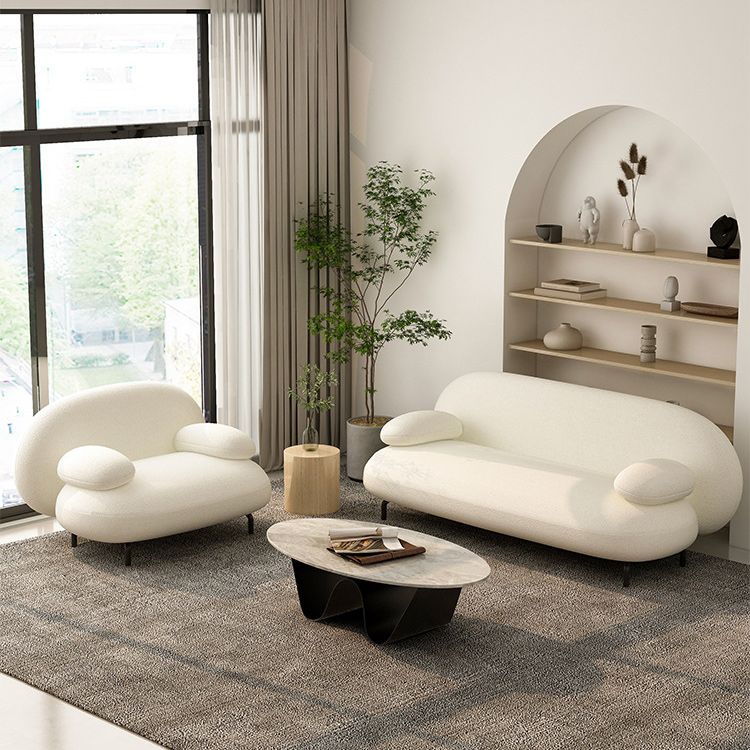 Standard Round Arm Sofa Modern Minimalist Fabric Sofa in White