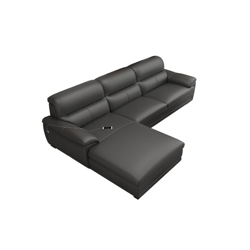 Leather Pillow Top Arm Sectional Sofa 36.22"High Cushion Back Sofa,Black