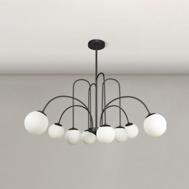 Modern Metal Chandelier Light Globe Multi-Head Pendant Lamps with Glass Shade