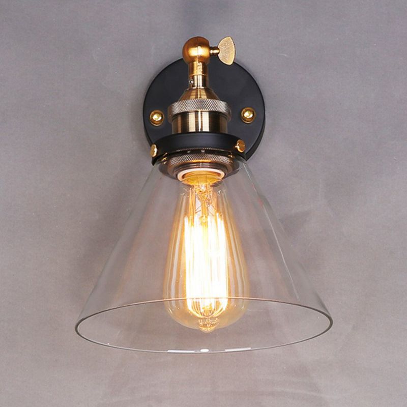 Conical Shaded Clear Glass Wall Lighting Antique Single-Bulb Corridor Wall Lighting