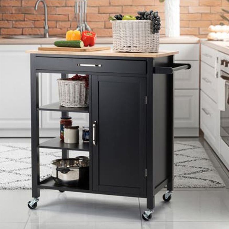 Modern Style 35.83"H Rolling Kitchen Cart Wood Rectangular Kitchen Island Cart