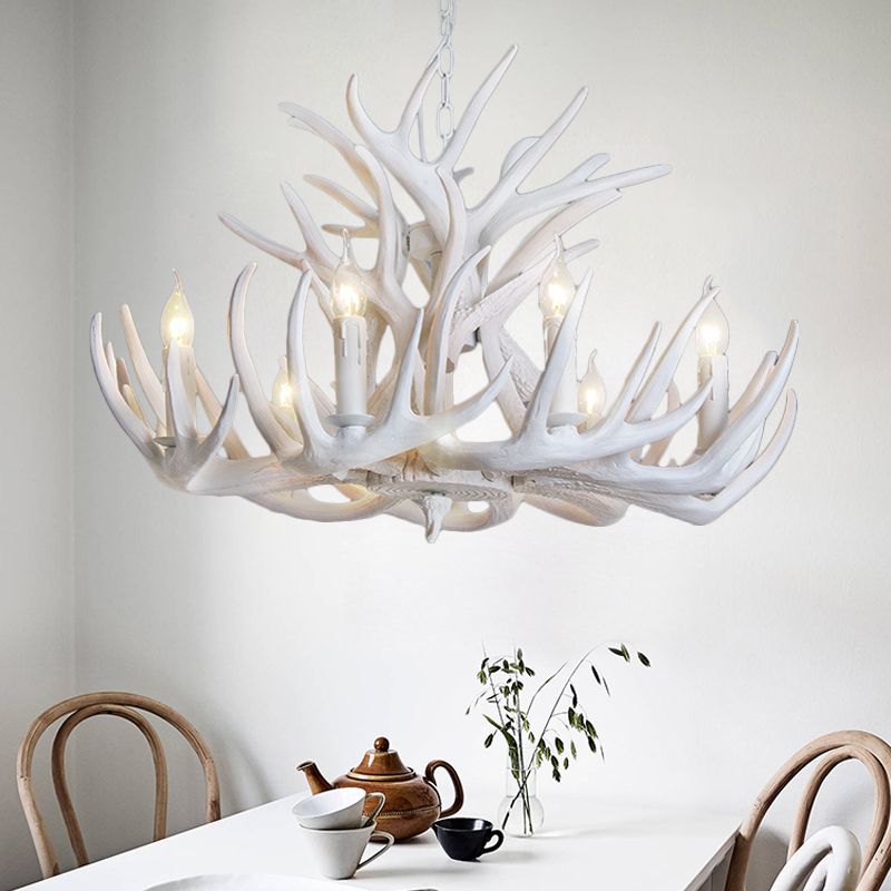 Éclairage de lustre en bois de fourloir blanc Résine rustique 21,5 "/25.5" /27,5 "de large 9/12 têtes de salon