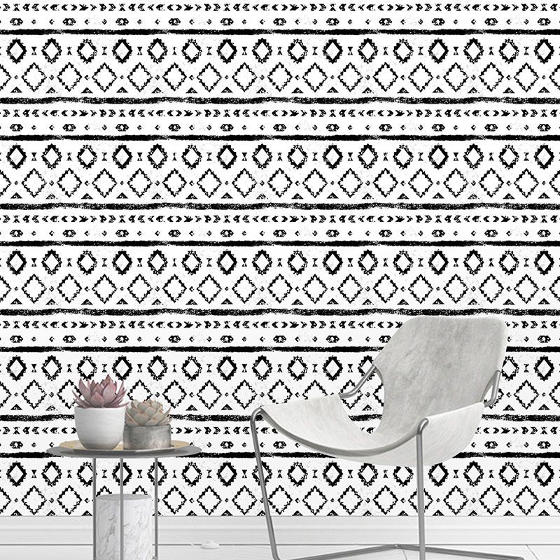 Contemporary Geometries Wall Decor in Black and White Living Room Wallpaper, 19.4 sq ft., Peel and Stick