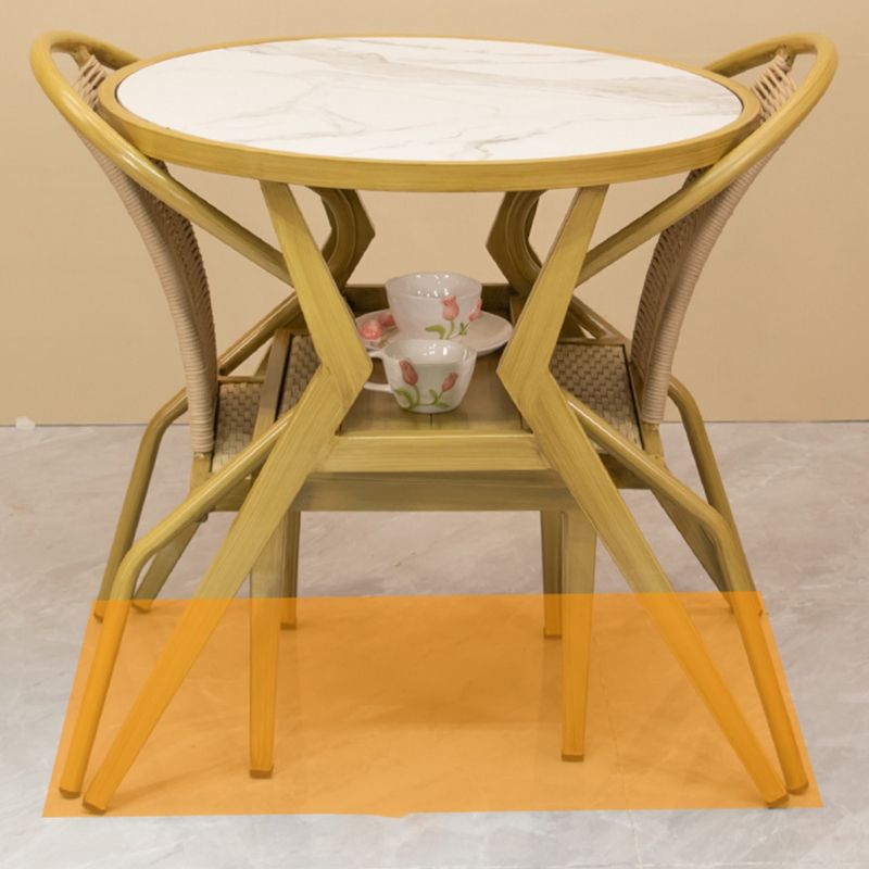 Modern Round Shape Dining Room Chair and Table Set with 2 Woven Chairs