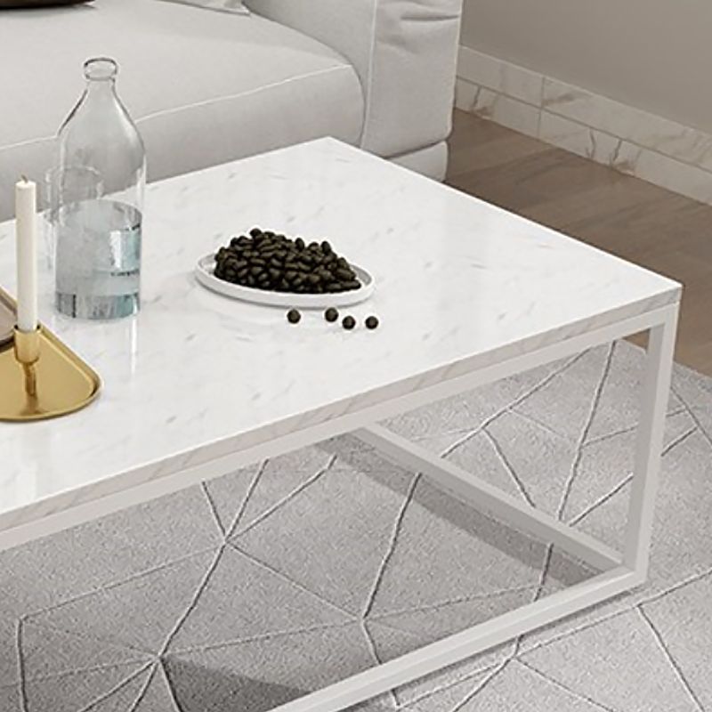 Glam Rectangle Coffee Table with White Marble Top and Iron Frame