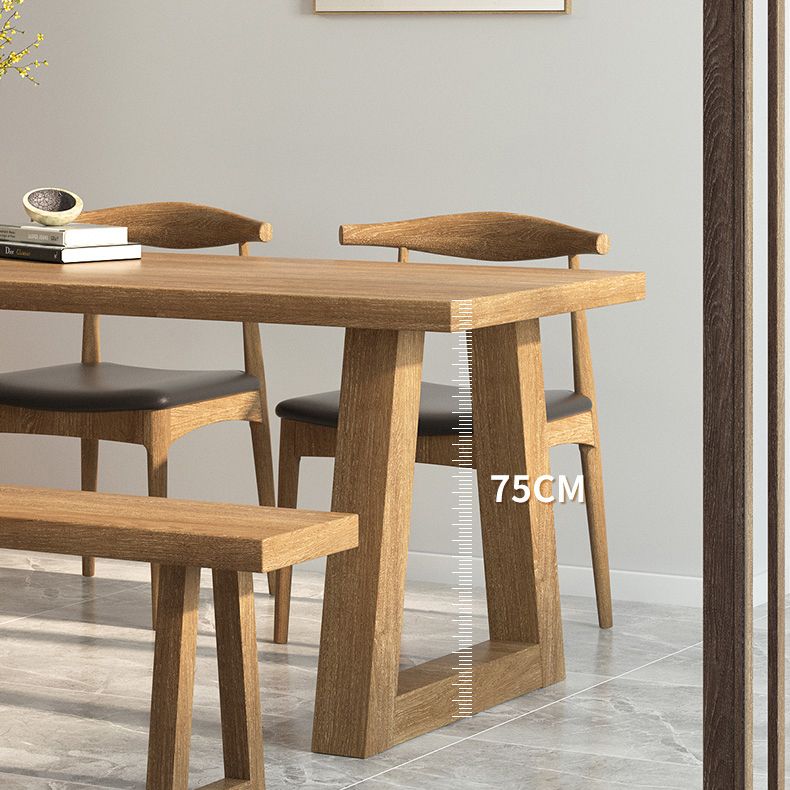 Pine Wood Top Dining Table Modern Rectangle Table with Solid Wood Sled Base