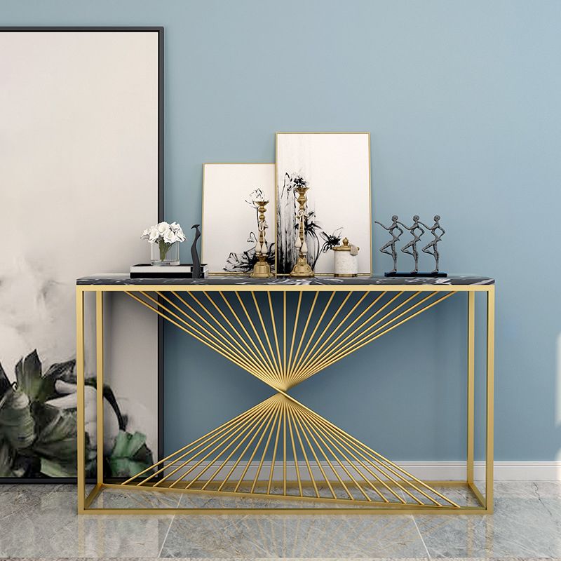 Glam Rectangle Accent Table 31.5" Tall Marble Console Table for Hall
