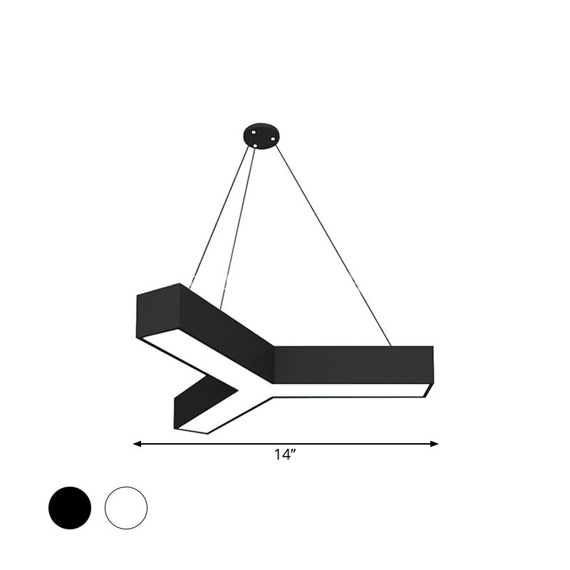 Y-Shaped Ceiling Lamp Modern Aluminum Gymnasium LED Hanging Light Kit in Black/White, 14"/18"/24.5" W