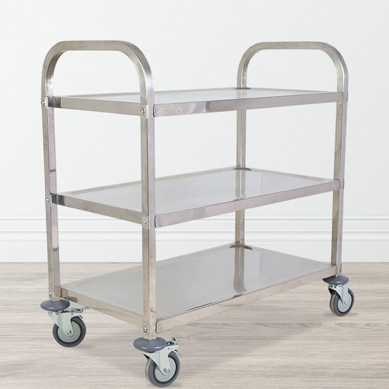 Modern Open Storage Prep Table Rectangular Metal Dining Room Kitchen Trolley