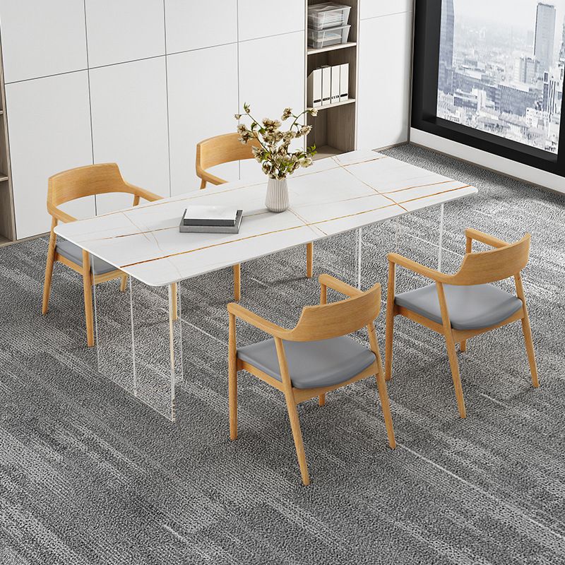 Modern Dining Table Rectangle Stone Top Table with Sled Base