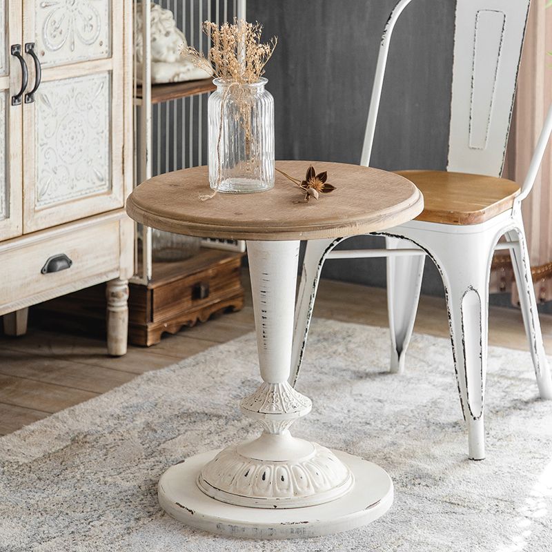 French Country Distressed Wooden Coffee Table Round Top Cocktail Table for Living Room