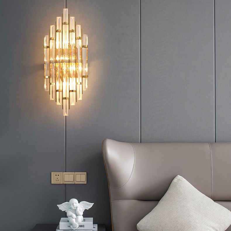 Geometric Gold Wall Lamp in Modern Creative Style Wrought Iron Wall Sconce with Crystal Shade