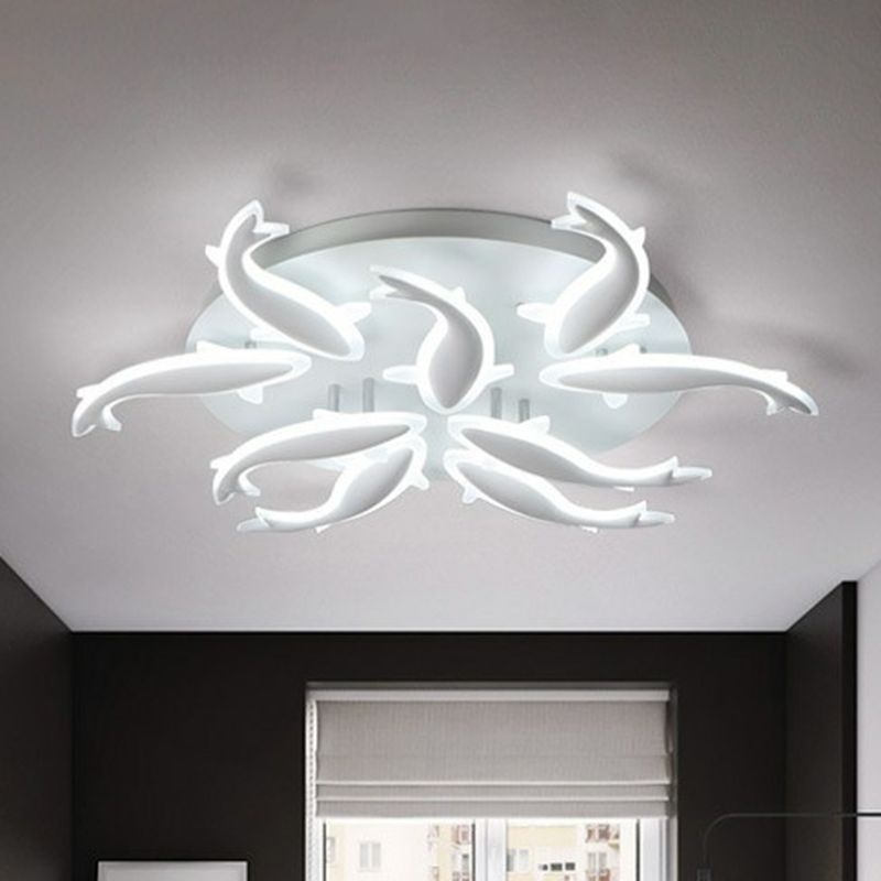 Fisch Flush Mount Leichte zeitgenössische Acryl -weiße LED -LED -Semi -Flush Deckenleuchte für Wohnzimmer
