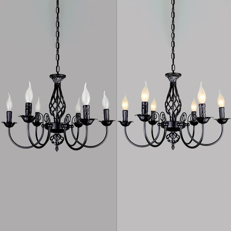Zwarte multi -lichten hangende verlichtingsarmaturen moderne stijl gebogen metalen kroonluchter verlichting