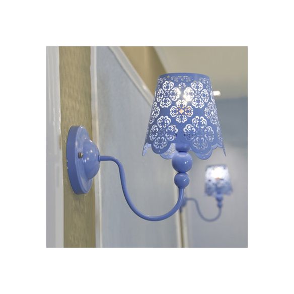 Macaron Candy Colored Wall Sconce Etched Empire Shade 1 Light Iron Sconce Light for Baby Room
