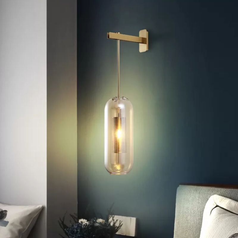 Applique murale de crayon en laiton moderne avec application de lampe de pendaison de mur en verre cylindrique