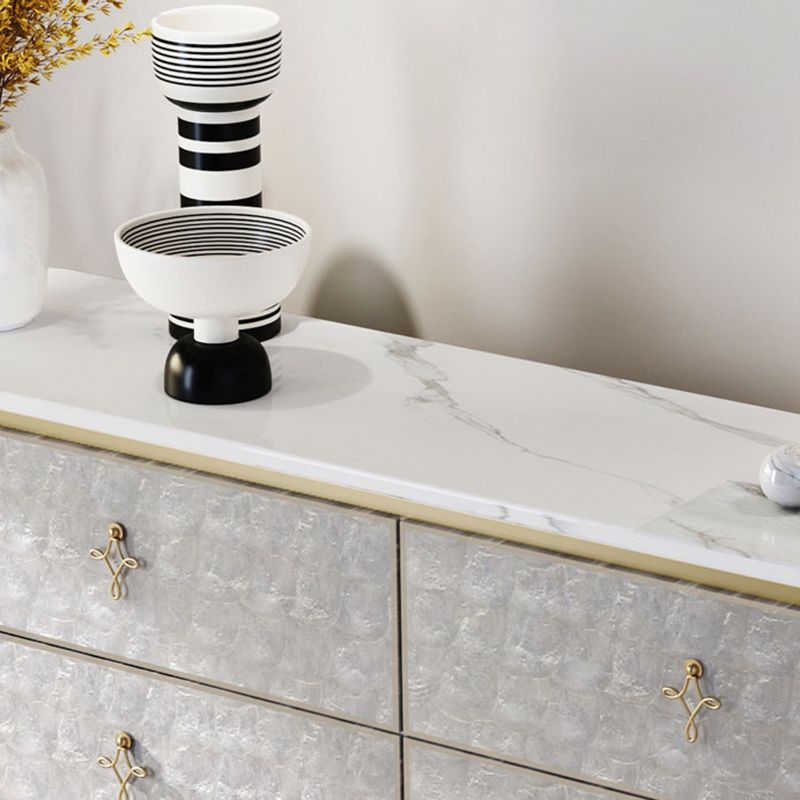 Classic Glam Double Dresser Stone Storage Chest with Metal Feet for Bedroom