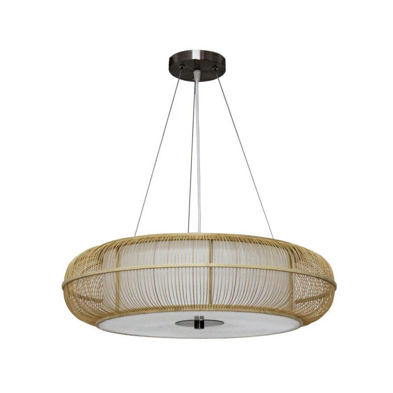 Curved Drum Suspension Light South-east Asian Bamboo Tea Room Chandelier Lighting