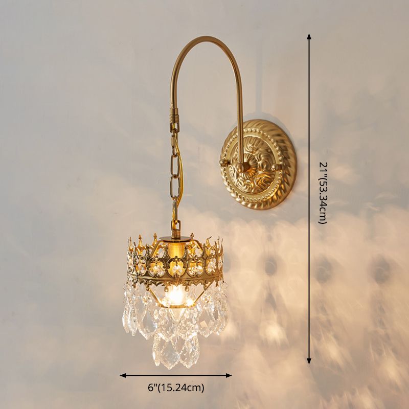 Iluminación montada en la pared de 1 luces de estilo moderno de brazo curvo de cristal lámpara de luz en latón