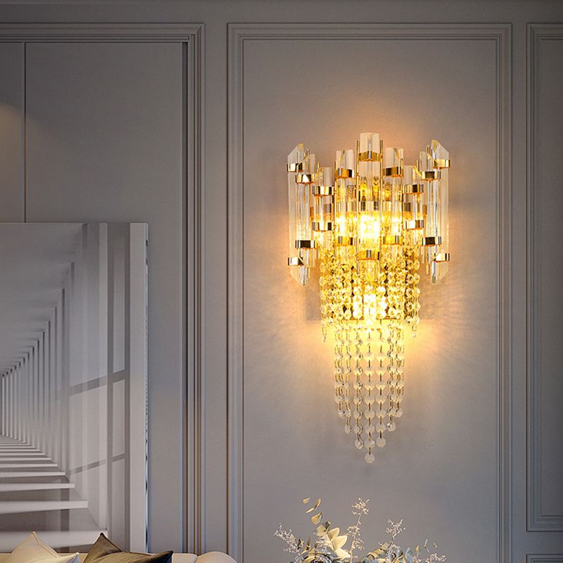 Pronzo della parete a montaggio a filo oro con lampada da parete postmoderna a tonalità di cristallo chiaro