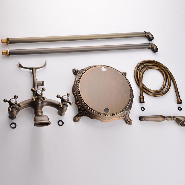 Floor Mounted Copper Freestanding Tub Filler Single Handle Freestanding Faucet with Hose
