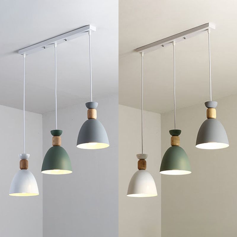 Moderne beknopte macaron hangende lamp houten koepel hanger licht met gelakte ijzeren schaduw