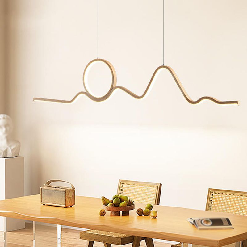 2-Light Modern Beige Island Lighting Wooden LED Ceiling Light for Dining Room