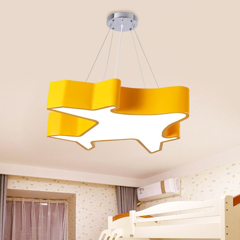 Plane Playing Room Pendant Lamp Acrylic Cartoon Style LED Chandelier Light Fixture in Blue/Yellow/Green