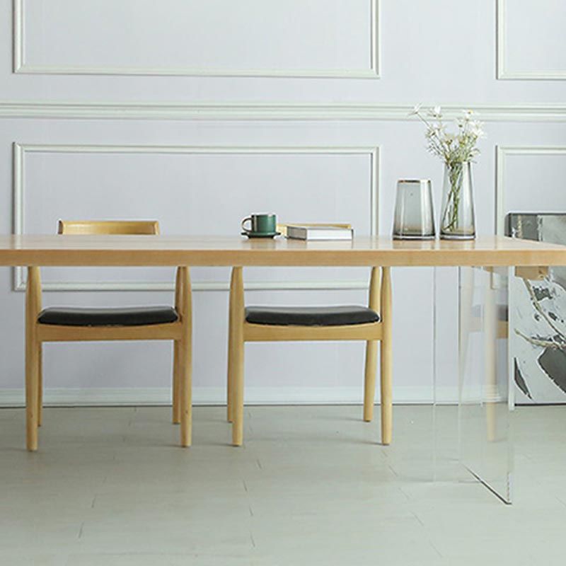 Natural Dining Table Rectangle Contemporary Style Solid Wood Dinner Table