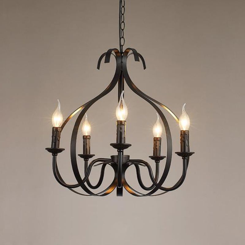 Metal Black Pendant Lamp Swirled Arm 5 Lights Classic Chandelier Light Fixture for Living Room
