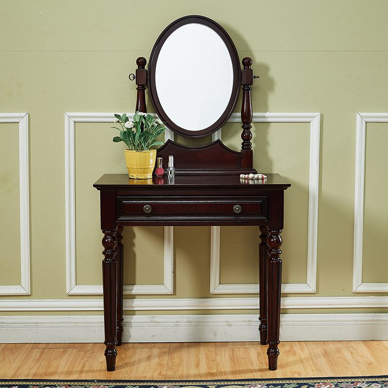 Mirror & 1 Drawer Makeup Vanity Traditional Wood Dressing Table