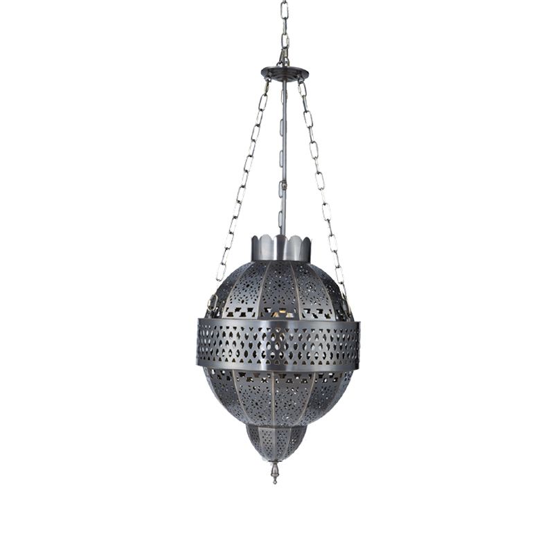 Global Metal Hanging Light Fixture Rustic 1 Bulb Living Room Suspension Pendant Lamp in Grey