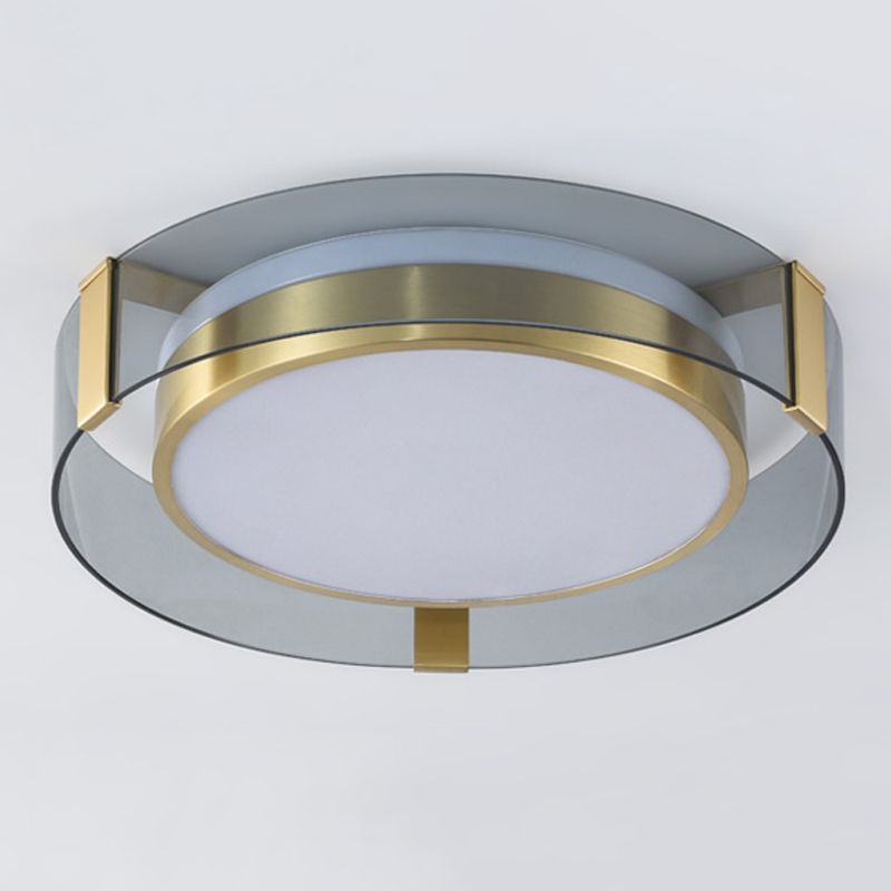 Geometry Shape Ceiling Lamp Modern Copper Flush Mount with Glass Lampshade for Bedroom