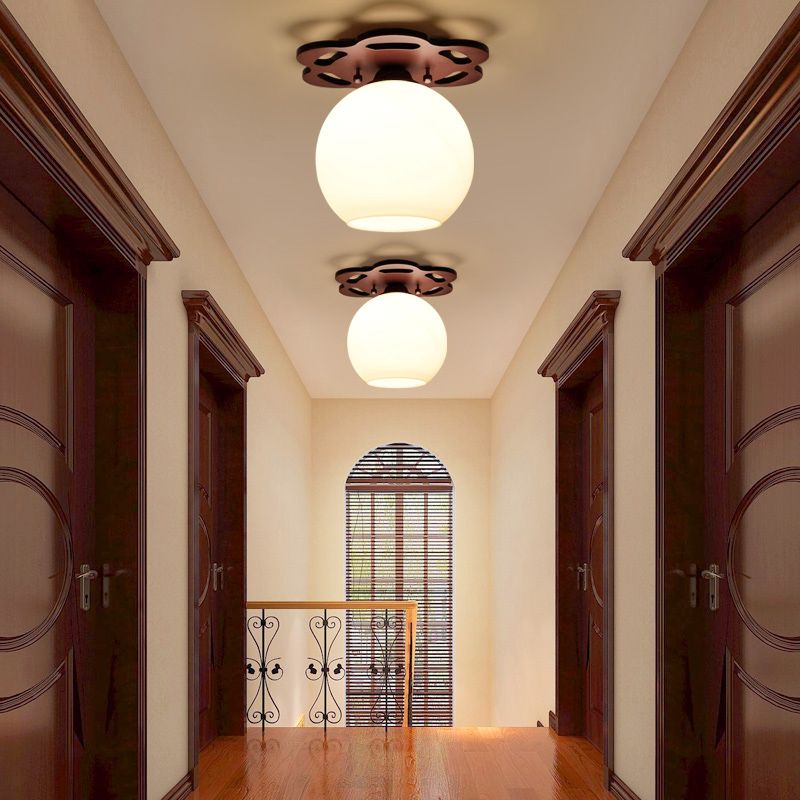 Plafonnier en verre marron de simplicité moderne, montage encastré en bois Golbe pour couloir